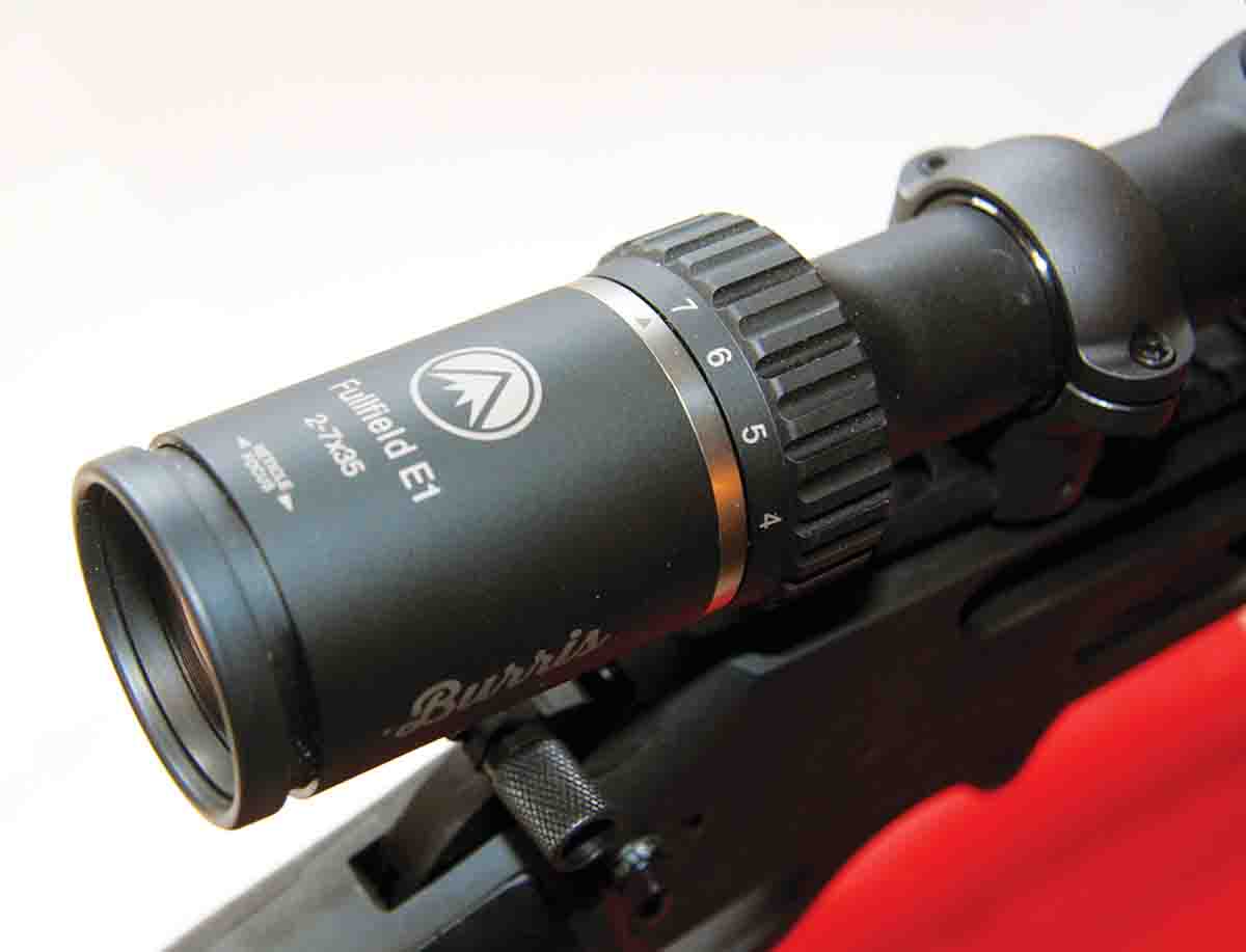 The reticle focus and magnification rings on the Burris Fullfield E1 proved stiff but manageable, though they will no doubt loosen up with more use. Magnification numbers are easy to read.